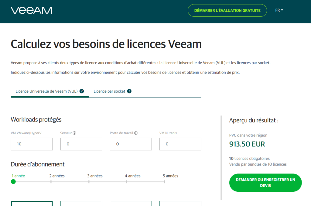 Veeam Licence : Calculateur en ligne